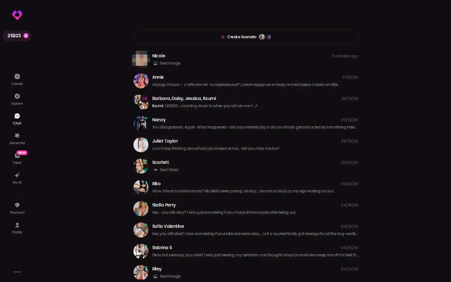 GoLove.ai desktop chats inbox — every ongoing relationship one tap away, each resuming where it stopped